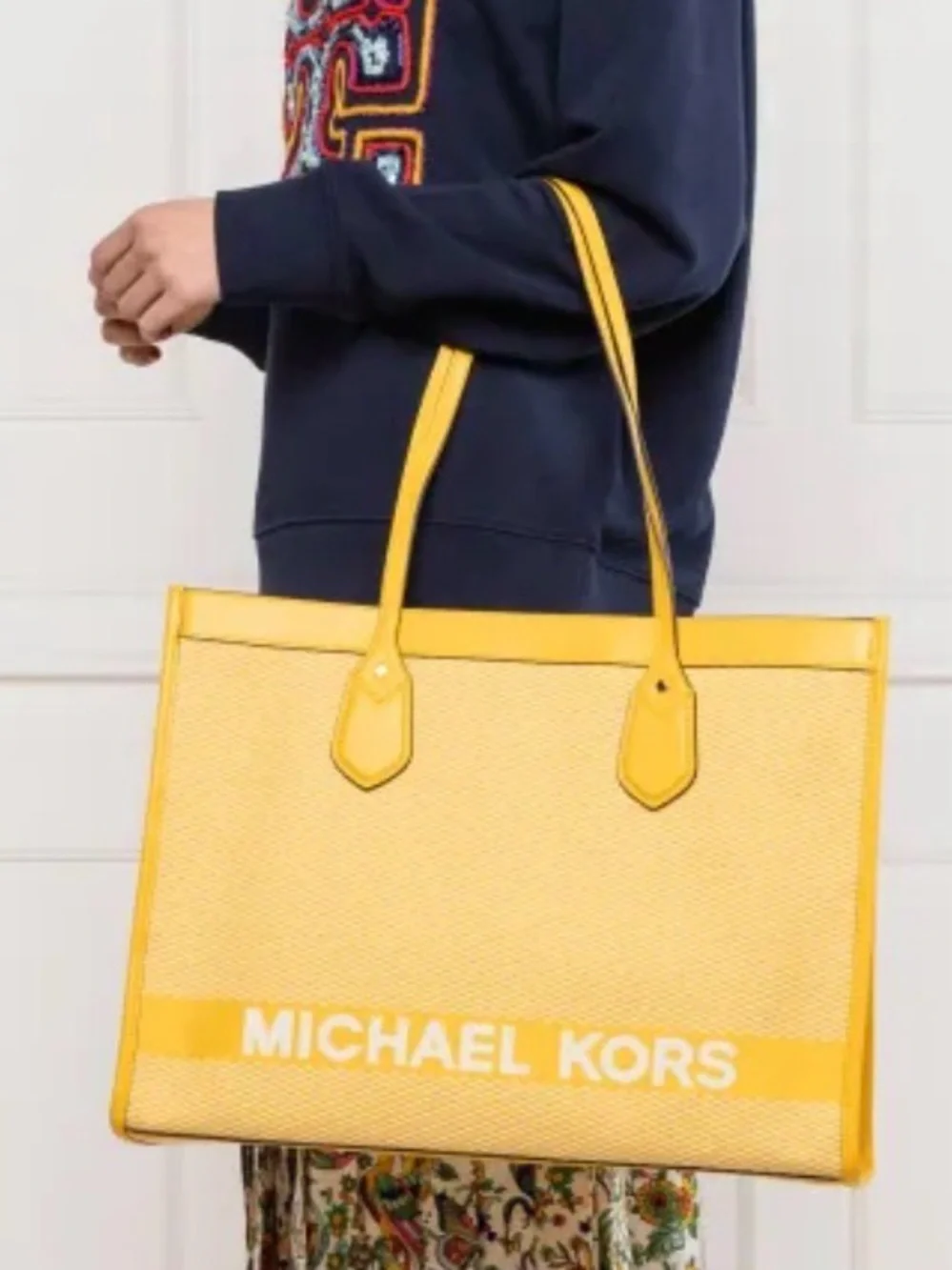Michael Kors Yellow Logo-Trim Canvas Tote